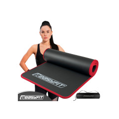 Килимок для йоги та фітнесу EasyFit Flex Pro з чохлом, 180x60, товщина 10 мм, NBR, текстурована нековзна поверхня, чорний із червоним кантом