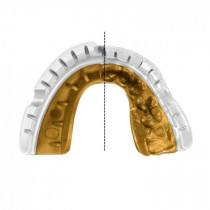 Капа OPRO Gold Braces под брекеты, Взрослая (возраст 11+) White/Gold, Посадка: кипячение и компрессионная клетка, Медицинский полимер, Гель Hi-Flow, Бело-золотой