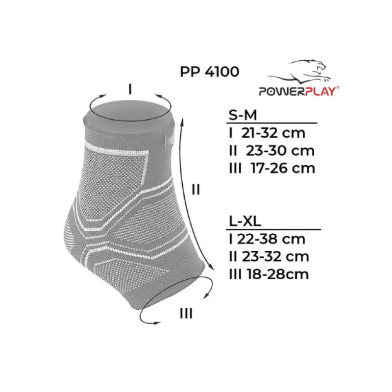 Бандажи на голеностоп PowerPlay 4100, Размер S/M, Хлопок, Эластан, Черные (пара)  
