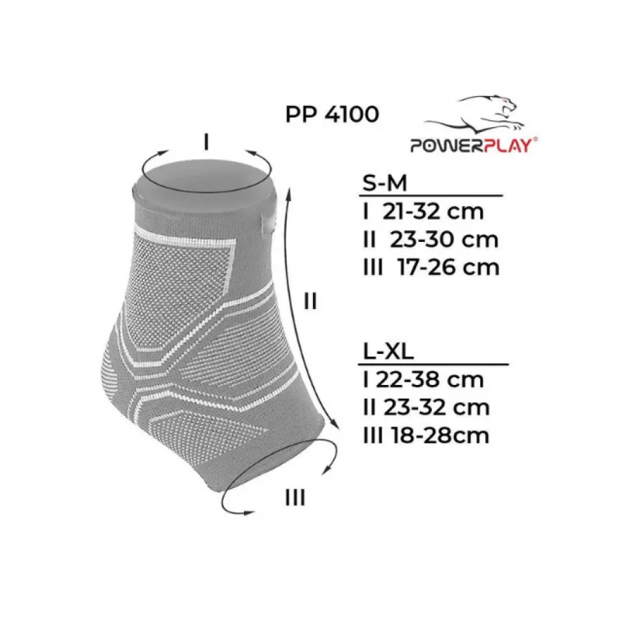 Бандажі на гомілкостоп PowerPlay 4100, Розмір L/XL, Бавовна, Еластан, Чорний (пара)