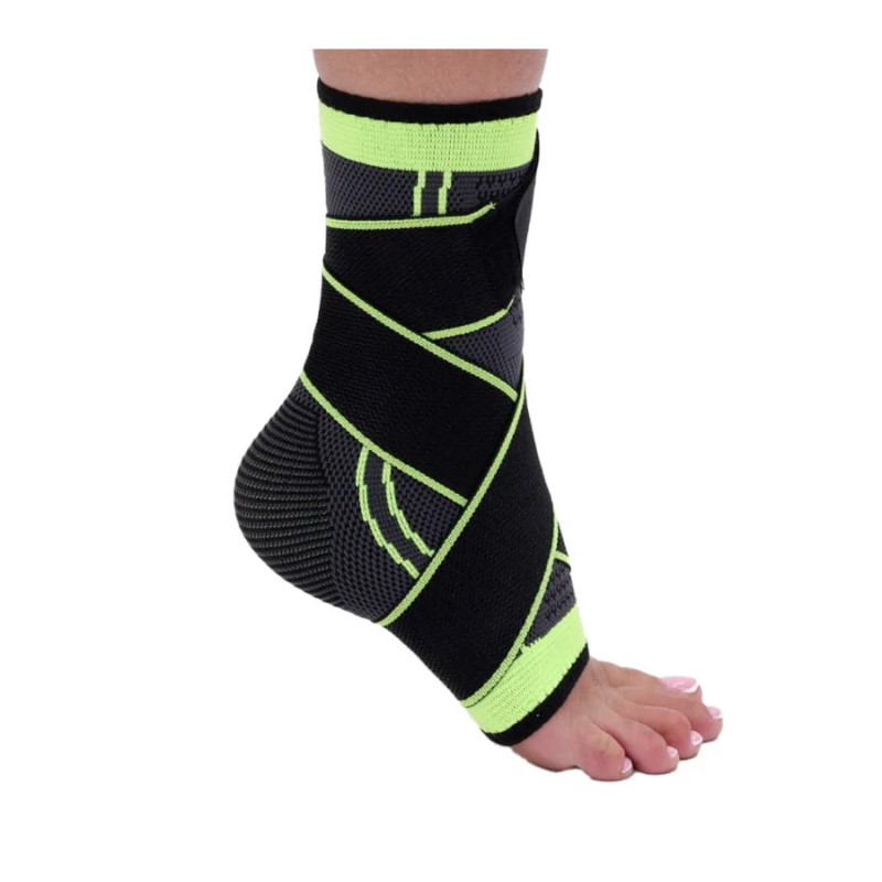 Бандаж на голеностоп MadMax MFA-285 3D Compressive ankle support with strap (1шт.), Размер S, Полиамид, Эластан, Черно-салатовый