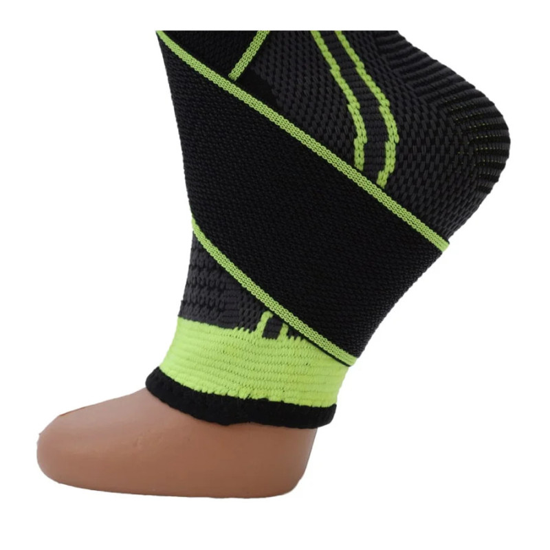 Бандаж на голеностоп MadMax MFA-285 3D Compressive ankle support with strap (1шт.), Размер S, Полиамид, Эластан, Черно-салатовый