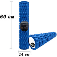 Масажний ролик (валик) EasyFit Grid Roller v.3.1, Довжина 60 см, Діаметр 14 см, Каркас із високоміцного пластику, Піна EVA з масажною поверхнею 3D, для МФР, фітнесу, йоги та реабілітації, Синій