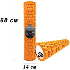 Массажный ролик (валик) EasyFit Grid Roller v.3.1, Длина 60 см, Диаметр 14 см, Каркас из высокопрочного пластика, Пена EVA с массажной поверхностью 3D, для МФР, фитнеса, йоги и реабилитации, Оранжевый