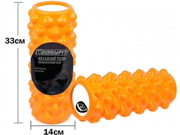 Масажний ролик (валик) EasyFit Grid Roller Extreme, Довжина 33 см, Діаметр 14 см, Каркас із високоміцного пластику, Піна EVA з масажною поверхнею 3D, для МФР, фітнесу, йоги та реабілітації, Помаранчевий