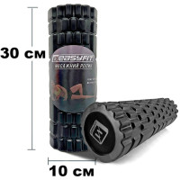 Массажный ролик EasyFit Solid Grid Roller Mini, Длина 30 см, Диаметр 10 см, Цельный каркас, EVA-пена с 3D массажной поверхностью, для МФР, фитнеса, йоги и реабилитации, Черный