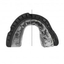 Капа OPRO Gold Braces под брекеты, Взрослая (возраст 11+)  Blackl/Silver, Посадка: кипячение и компрессионная клетка, Медицинский полимер, Гель Hi-Flow, Черно-серебристый