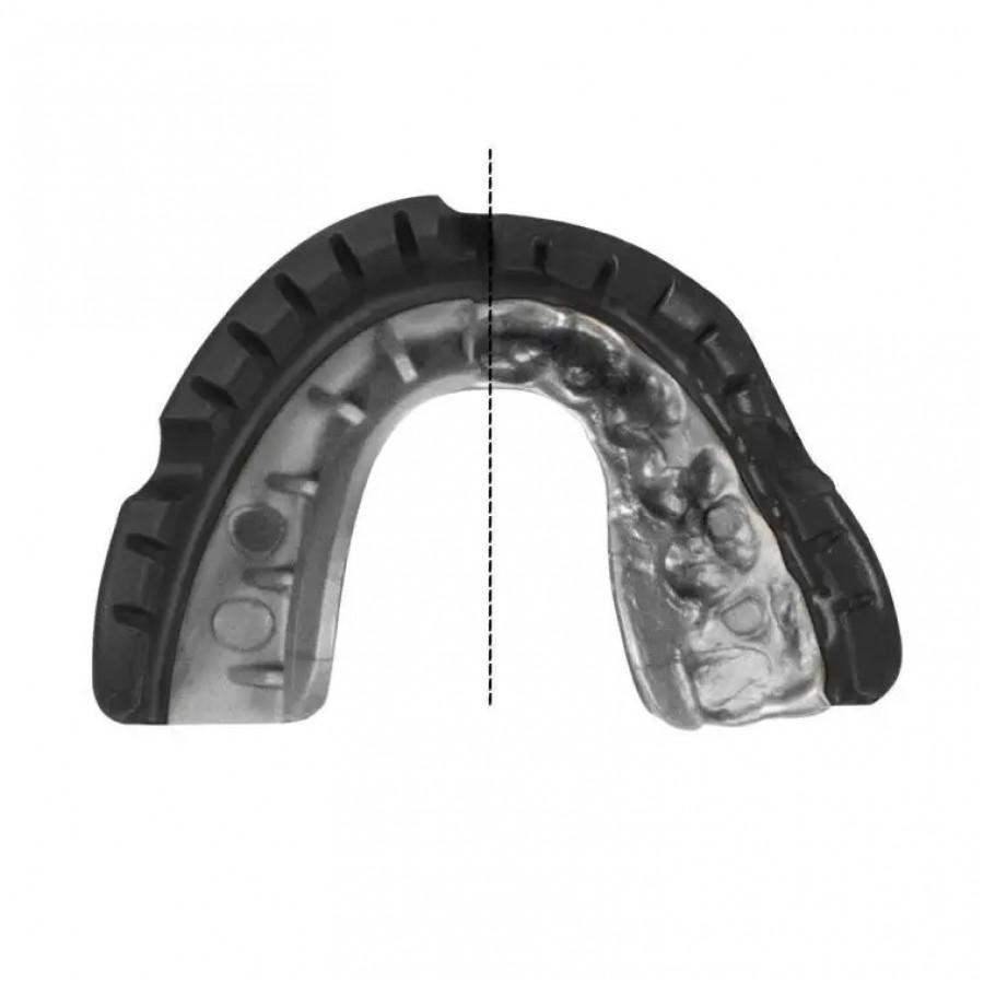 Капа OPRO Gold Braces под брекеты, Взрослая (возраст 11+)  Blackl/Silver, Посадка: кипячение и компрессионная клетка, Медицинский полимер, Гель Hi-Flow, Черно-серебристый