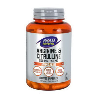 Аргинин и цитруллин, Arginine & Citrulline, 500 mg/250 mg, NOW Sports, 120 капсул
