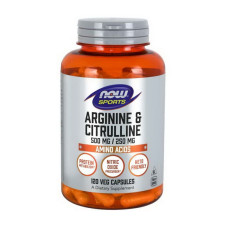 Аргинин и цитруллин, Arginine & Citrulline, 500 mg/250 mg, NOW Sports, 120 капсул