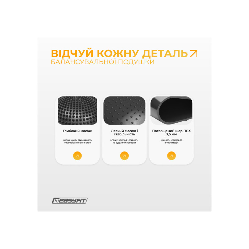 Балансировочная массажная подушка EasyFit, Диаметр 33 см, Максимальная нагрузка 120 кг, Резина, Черный