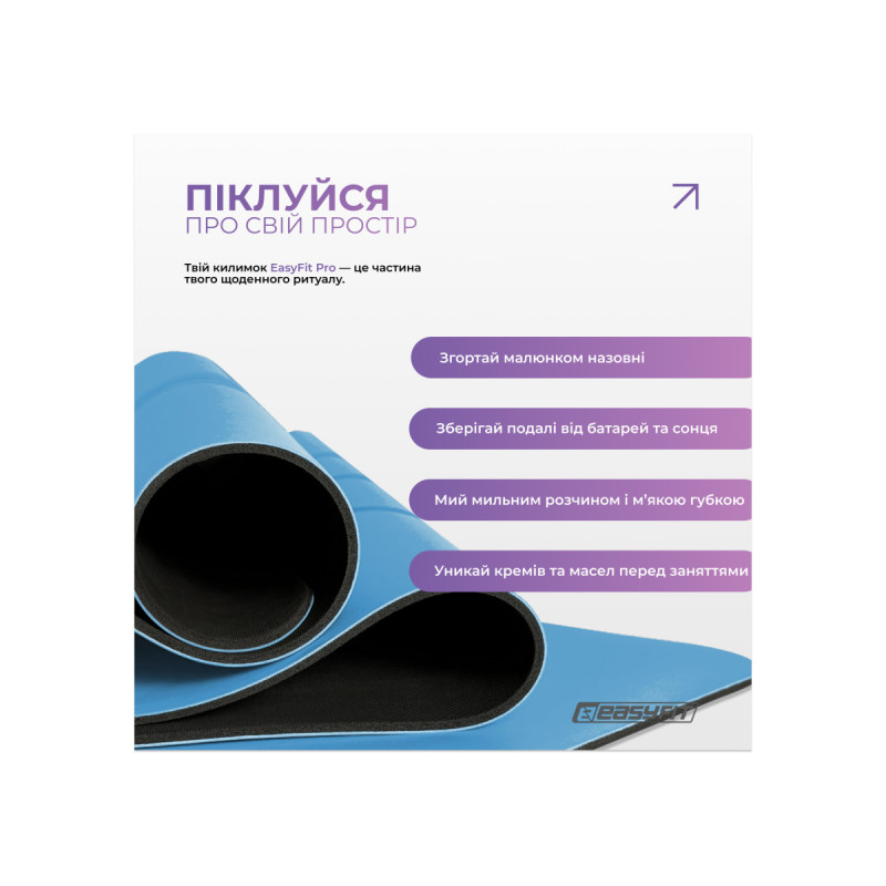Професійний килимок EasyFit Pro для йоги, 184x68 см, товщина 5 мм, каучук, блакитний