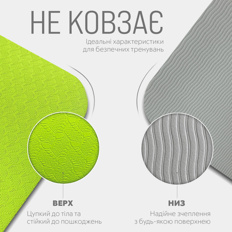 Двухслойный коврик EasyFit для пилатеса, фитнеса и йоги, 183x61 см, толщина 6 мм, TPE/TC, ECO-Friendly, лимонно-серый