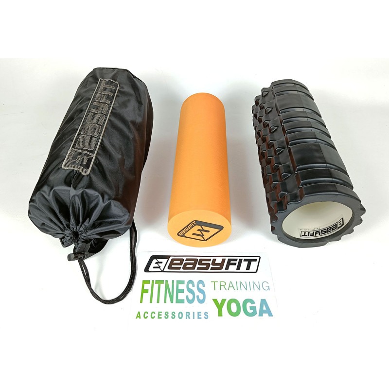 Масажний ролик EasyFit PRO Active подвійний, 33х14 см, чорно-помаранчевий