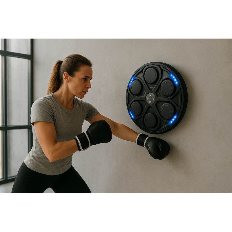 Настенный музыкальный боксерский тренажер EasyFit (электронная мишень для бокса с перчатками), 15 режимов, Bluetooth, Размер 43х6 см, Вес 2 кг, Черный