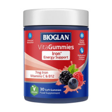 Залізо, VitaGummies Iron, Bioglan, 30 жувальних цукерок (Ягідний мікс)