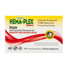 Железо, Hema-Plex Iron Tablets, Natures Plus, 10 таблеток