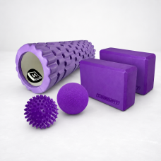 Набор для йоги: Массажный ролик (валик) EasyFit Grid Roller Mini, длина 30 см, диаметр 10 см + Блоки для йоги EasyFit EVA 23х15,5 (2 шт) + Массажный мячик EasyFit TPR 6 см + Массажный мячик EasyFit PVC 9 см жесткий