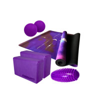 Набор для йоги: Коврик для йоги EasyFit BlueMoon (замша-каучук) + Блоки для йоги EasyFit EVA + Массажный мячик EasyFit TPR двойной 12х6 см + Массажный ролик Almond EasyFit овальный з шипами