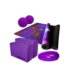 Набір для йоги: Килимок для йоги EasyFit BlueMoon (замша-каучук) + Блоки для йоги EasyFit EVA + Масажний м'ячик EasyFit TPR подвійний 12х6 см + Масажний ролик Almond EasyFit овальний з шипами