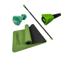 Набор для фитнеса: Бодибар (Body Bar) EasyFit (палка гимнастическая) 4 кг + Гантель для фитнеса EasyFit с виниловым покрытием 4 кг + Двухслойный коврик EasyFit для пилатеса, фитнеса и йоги, 183x61 см, толщина 6 мм, TPE/TC