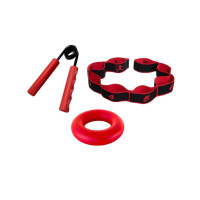 Набір для фітнесу: Еспандер стрічковий EasyFit з петлями, довжина 90 см, ширина 5 см, поліестер і еластан + Еспандер кільце кистьовий EasyFit Ring, Діаметр 9 см, Опір 27 кг, Силікон + Кистьовий еспандер EasyFit Hand Grip PRO 50 кг