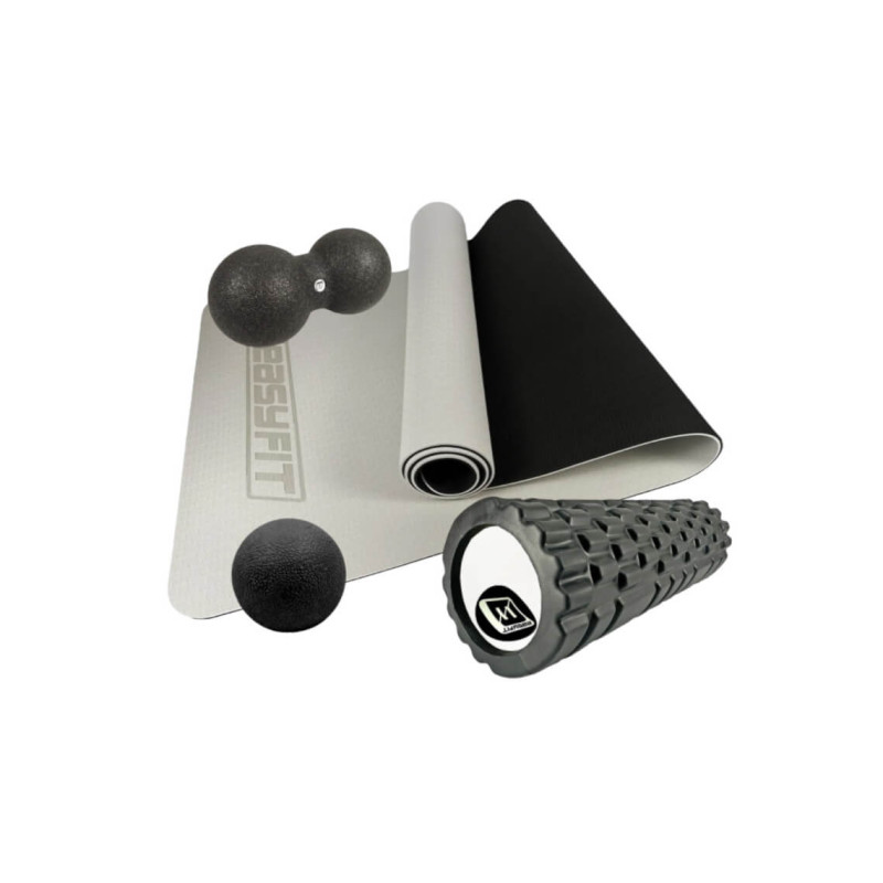 Набір для фітнесу: Двошаровий килимок EasyFit 183x61см, товщина 6мм, TPE/TC + Масажний м'яч Діаметр 8 см, EPP + Подвійний масажний м'яч DuoBall, Довжина 23 см, Діаметр 12 см, EPP + Масажний ролик Grid Roller Mini, Довжина 30 см, Діаметр 10 см, П