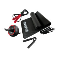 Набір для фітнесу: Килимок EasyFit 180x60 см, товщина 10 мм, NBR + Ролик для преса EasyFit Ab Carver Compact + Кистьовий еспандер EasyFit Hand Grip PRO 160 кг (350 lb) + Гумова петля-еспандер EasyFit, довжина 300 см, опір 22-80 кг