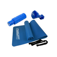 Набір для фітнесу: Килимок EasyFit для пілатесу та фітнесу, 180x60 см, товщина 10 мм, NBR + Масажний ролик EasyFit Grid Roller Double 2 в 1, Довжина 33 см, Діаметр 14 см, Пластик, EVA + Гантель для фітнесу EasyFit з вініловим покриттям 1,5 кг
