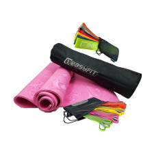 Набір для фітнесу EasyFit: Premium Mat килимок з чохлом, 183x61 см, товщина 8 мм, PER + Двошарові гумки Premium 4 шт, опір 2-45 кг, латекс + Гумові кільця 7 шт, опір 2,5-30 кг, латекс