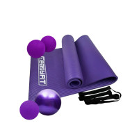 Набір для фітнесу EasyFit: Килимок для фітнесу 180x60 см, товщина 10 мм, NBR + М'яч для фітнесу, Діаметр 65 см, ПВХ + Подвійний масажний м'яч, Довжина 12 см, Діаметр 6 см, TPR + Масажний м'ячик, Діаметр 6 см, TPR