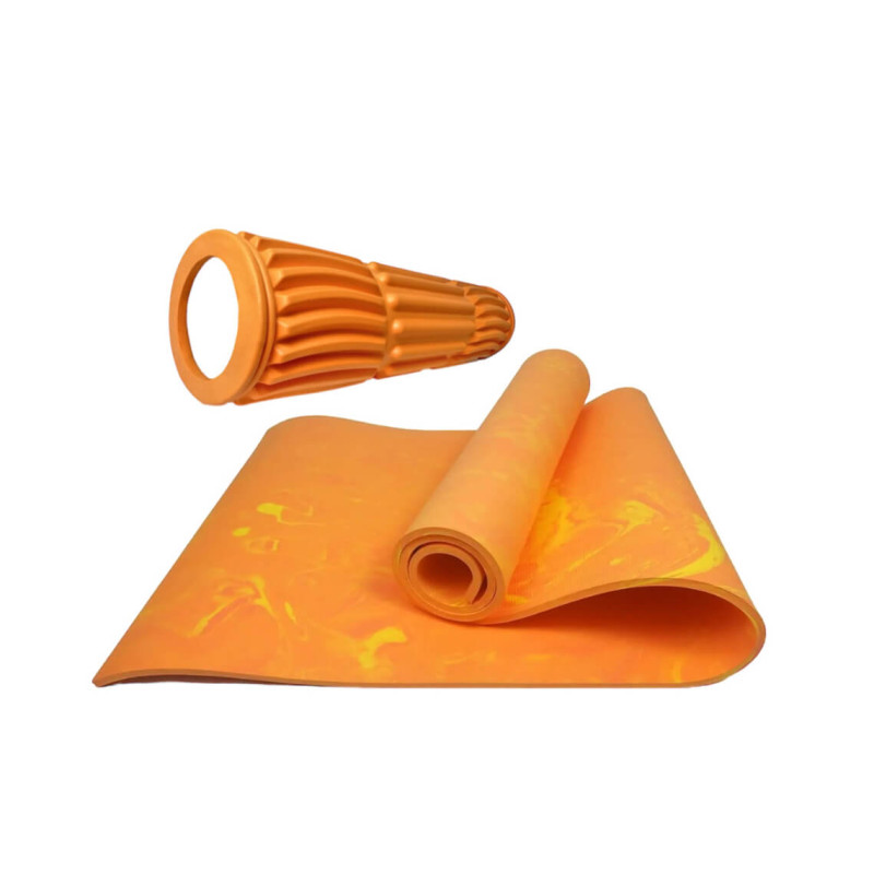 Набір для фітнесу EasyFit: Килимок Premium Mat для фітнесу та пілатесу, 183x61 см, товщина 8 мм, PER + Масажний ролик Dozer, Довжина 45 см, Діаметр 11 см, пластик, EVA