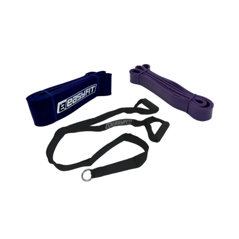 Набір для фітнесу: Тяга EasyFit R2 з жорсткими ручками, Розмір 120 см, Нейлон, Пластик + Гумова петля EasyFit, Опір 15-45 кг + Гумова петля EasyFit, Опір 50-110 кг