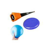 Набір для фітнесу EasyFit: Бодібар (Body Bar), Вага 1 кг, Метал, Неопрен + М'яч для пілатесу, Діаметр 20 см, ПВХ, Латекс + Балансувальна масажна подушка, Діаметр 33 см, Максимальне навантаження 120 кг, Гума
