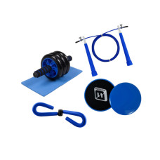 Набір для фітнесу: Швидкісна скакалка EasyFit Speed Cable Rope, Довжина до 3 м, Сталь, пластик + Ролик для преса EasyFit з килимком (3 колеса) + Еспандер-метелик EasyFit для фітнесу, Довжина 40 см, Сталь, EVA-піна + Диски для глайдингу EasyFit (пара)
