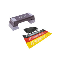 Набір для фітнесу: Степ-платформа EasyFit Step-D 3-ступенева + Гумові кільця (еспандери) EasyFit, набір 3 шт, опір 9-18 кг, довжина 60 см, ширина 5 см, багатошаровий латекс