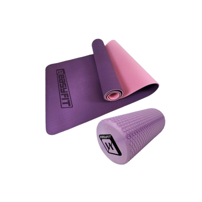 Набір для йоги: Килимок для йоги та фітнесу EasyFit TPE+TC 6мм двошаровий + Масажний ролик EasyFit Foam Roller 30 см