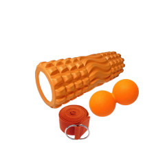 Набор для йоги: Массажный ролик EasyFit Wavyspines 33 см + Ремень для йоги EasyFit + Массажный мячик EasyFit TPR двойной 12х6 см