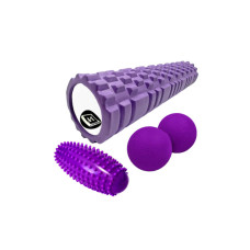 Набір для МФР: Масажний ролик Almond EasyFit овальний з шипами + Масажний ролер EasyFit Grid Roller 60 см v.3.1 + Масажний м'ячик EasyFit TPR подвійний 12х6 см