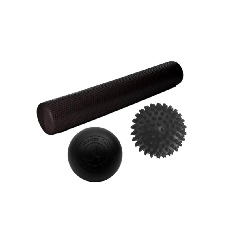 Набір для йоги: Масажний ролик EasyFit Foam Roller 90 см + Масажний м'ячик EasyFit каучук 6.5 см + Масажний м'ячик EasyFit PVC 9 см жорсткий