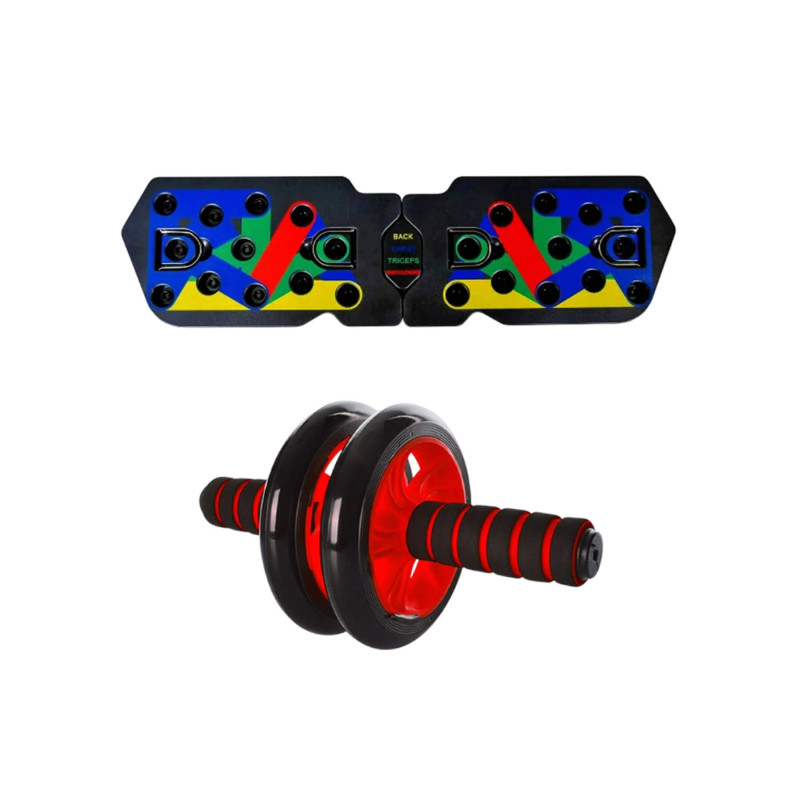 Набор для тренировок "Форма и Сила 2в1". Состав набора: ролик для пресса EasyFit с ковриком и доска для отжиманий EasyFit Wave тренажер фигурный