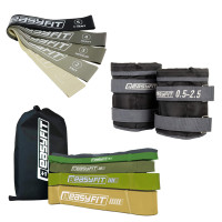 Набір для фітнесу EasyFit “Power Flex 3в1”. Склад набору: набірні обтяжувачі для ніг і рук EasyFit (вага 0,5-2,5 кг) + гумові кільця EasyFit MonoBand (5в1) + гумові петлі EasyFit Ranger (5в1)