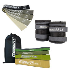 Набор для фитнеса EasyFit "Power Flex 3в1". Состав набора: наборные утяжелители для ног и рук EasyFit (вес 0,5-2,5 кг) + резиновые кольца EasyFit MonoBand (5в1) + резиновые петли EasyFit Ranger (5в1)