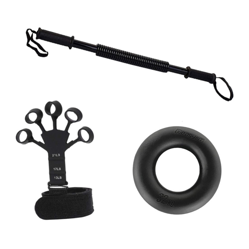 Набор силовых экспандеров EasyFit №2 "Сила рук 3в1". Состав набора: силовой пружинный экспандер EasyFit Power Twister, экспандер кольцо кистевой EasyFit Ring и экспандер для пальцев рук EasyFit Spiderweb.