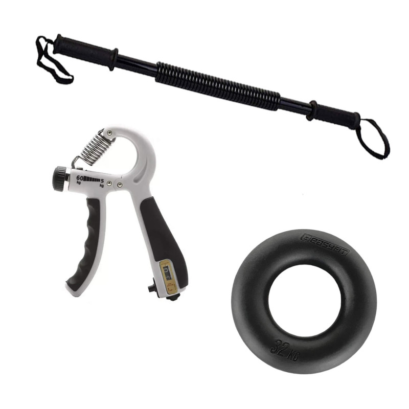 Набор силовых экспандеров EasyFit "Сила рук 3в1". Состав набора: силовой пружинный экспандер EasyFit Power Twister, экспандер кистевой пружинный EasyFit с счетчиком и экспандер для пальцев рук EasyFit Spiderweb