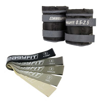 Набір для комплексних тренувань EasyFit “Balance Flow 2в1”. Склад набору: гумові кільця EasyFit MonoBand (5в1), опір 2,5-20 кг + набірні обтяжувачі для ніг і рук EasyFit (вага 0,5-2,5 кг)