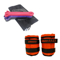 Набір для комплексних тренувань EasyFit "Ритм тіла 2в1". Склад набору: гумові петлі EasyFit (3в1), опір 2-45 кг + набірні обтяжувачі для ніг і рук EasyFit (вага 0,5-2,5 кг), Помаранчевий