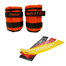 Набор для комплексных тренировок EasyFit "ФитБаланс 2в1". Состав набора: резиновые кольца (эспандеры) EasyFit (3в1) + наборные утяжелители для ног и рук EasyFit (вес 0,5-2,5 кг), Оранжевый