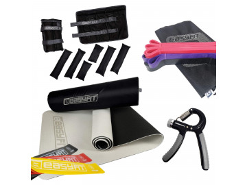 Набір EasyFit 5в1: килимок, обтяжувач, фітнес-петлі, кільця-еспандери та еспандер для кисті — для йоги, пілатесу, реабілітації, домашніх тренувань