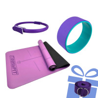 Набір для йоги №4 "Гнучкість і баланс PRO 4в1". Склад набору: професійний килимок, колесо для розтяжки, кільце для пілатесу + ремінь у подарунок